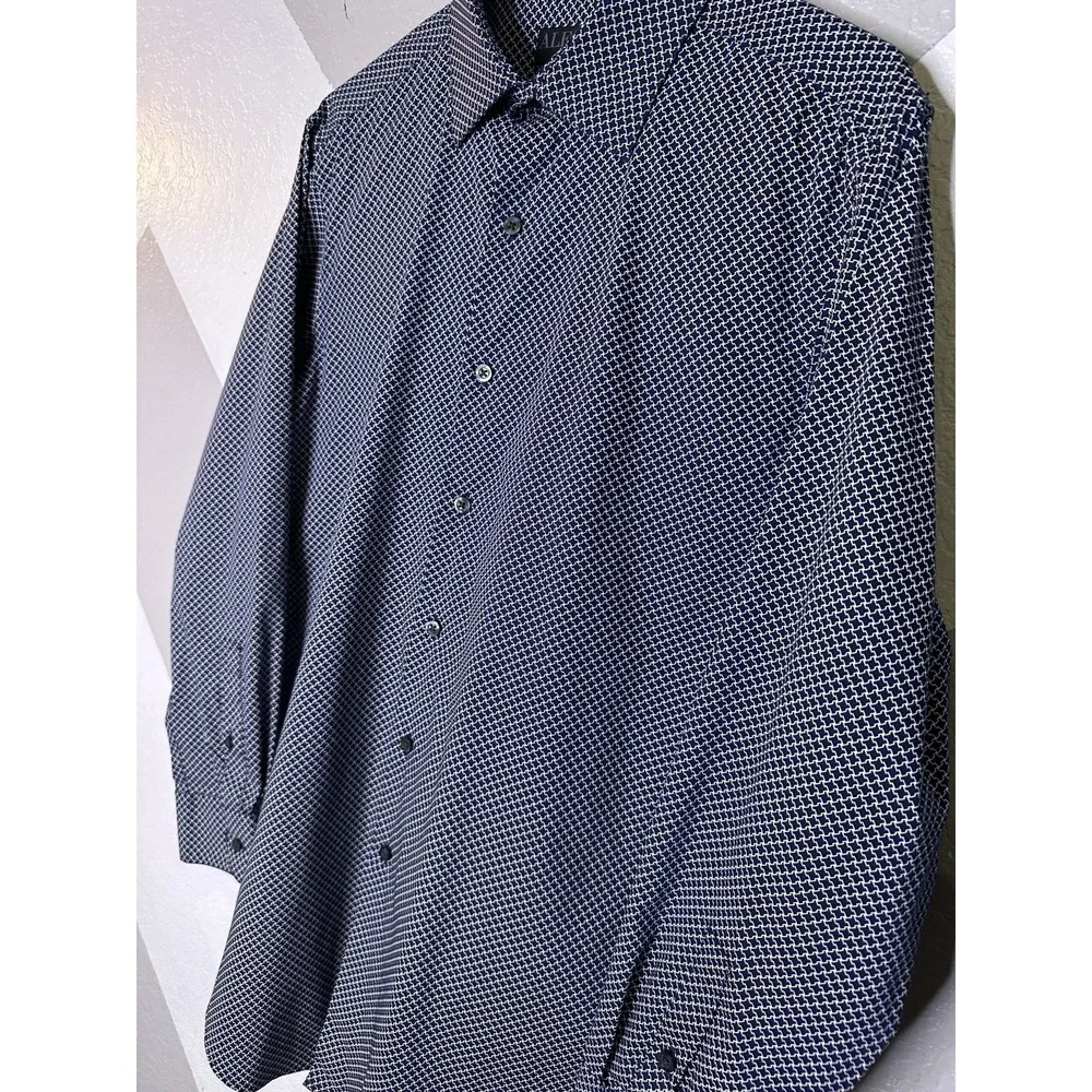 Alfani Slim Fit Men's Medium 15-15.5 32/33 Navy White Geometric Dress Shirt